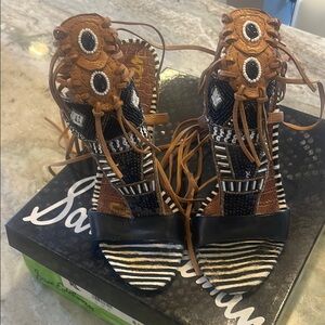 Sam Edelman Brown and Black Sandals with Circular Embellishments